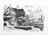 Edvard Munch, Hus i Kragerø, Litografi trykket i sort på middels tynt gulhvitt
