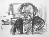 Edvard Munch, Selvportrett med skjegg, Litografi trykket i svart på middels tykt beige