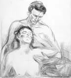 Edvard Munch, To mennesker, Litografi trykket i svart på middels tynt