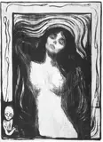 Edvard Munch, Madonna, Litografi trykket i svart på tynt Japanpapir