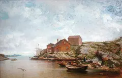 Johan Nielssen, Seilskutehavn, 1880, Olje på lerret