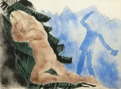 Gutt og skogmann by Henrik Sørensen, Blandingsteknikk, lysmål, sold Aug 2002