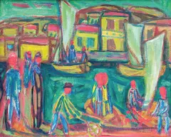 Fra Kragerø by Olaf Tangen, 1949, Olje på plate, sold Aug 2002