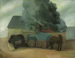 Signe Munch Siebke, Hester og vogner, 1924, Olje på lerret
