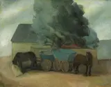 Signe Munch Siebke, Hester og vogner, 1924, Olje på lerret