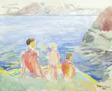 Jean Heiberg, Badeliv i Borken I, 1950, Olje på plate
