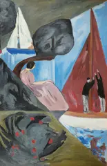 Rudolph Thygesen, Kvinne og seilbåter, 1921, Olje på lerret