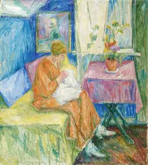 Bjarne Eriksen, Kvinne som syr, 1916, Olje på lerret