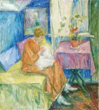Bjarne Eriksen, Kvinne som syr, 1916, Olje på lerret
