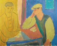 Johannes Rian, Kortspill, 1947, Olje på lerret