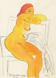 Akt by Johannes Rian, 1949, Blandingsteknikk på papir, lysmål, sold Jun 2002