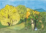 Høst by Kai Fjell, 1979, Akvarell, lysmål, sold Jun 2002