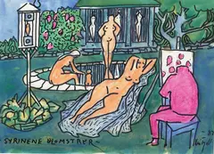 Syrinene blomstrer by Kai Fjell, 1987, Tusj og akvarell på papir, lysmål, sold Jun 2002