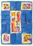 Ikon by Kjell Pahr-Iversen, Olje på papir, lysmål, sold Jun 2002