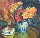 Severin Grande, Oppstilling med asters i krukke, 1924, Olje på lerret