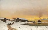 Gerhard Munthe, Fergested ved Mjøsa, 1877, Olje på lerret
