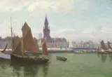 Fra Antwerpen by Johannes Grimelund, Olje på lerret, sold May 2002