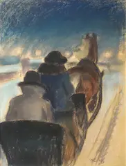 Marcus Collin, Sledekjøring, 1925, Pastell