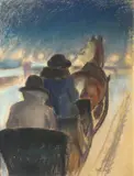 Marcus Collin, Sledekjøring, 1925, Pastell