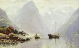 Hans Andreas Dahl, Folkeliv i Vestlandsfjord, Olje på lerret