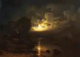 Knud Baade, Fjordlandskap i måneskinn, 1852, Olje på lerret