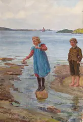 Eivind Nielsen, Lekende barn i vannkanten, 1895, Olje på lerret