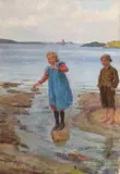 Eivind Nielsen, Lekende barn i vannkanten, 1895, Olje på lerret