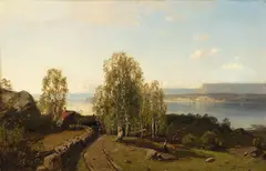 Gård i fjordlandskap by Christian Wexelsen, 1877, Olje på lerret, sold May 2002