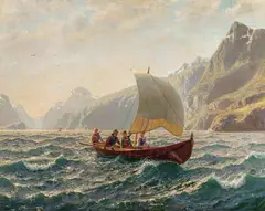 Hans Dahl, Seilende på fjorden, Olje på lerret