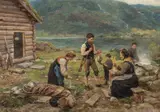 Jahn Ekenæs, En heldig andejakt, 1909, Olje på lerret