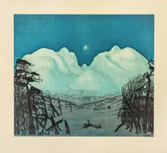 Harald Sohlberg, Vinternatt i Rondane, 1917, Fargelitografi