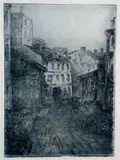 Johannes Rian, Tussmørke i Strandgaten, 1927, Radering