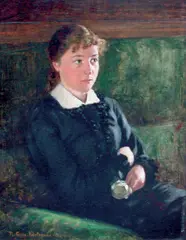Nils Gude, Sittende kvinne med rose, 1877, Olje på plate