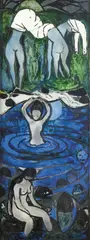 Badende kvinner by Kai Fjell, 1958, Bemalt glass, sold Dec 2001
