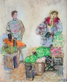 Guy Krohg, Torvhandlere, 1975, Olje på lerret