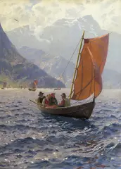 Hans Dahl, Folkeliv på fjorden, Olje på lerret