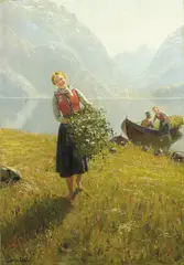 Hans Dahl, Jente med kvist i favnen, Olje på lerret