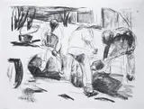 Edvard Munch, Gatearbeidere, Litografi i svart på middels tykt gulhvitt papir