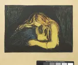 Edvard Munch, Vampyr II, Fargelitografi og fargetresnitt på brunlig papir