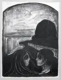Edvard Munch, Tiltrekning I, Litografi i svart på tynt japanpa, klebet opp på