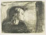 Edvard Munch, Det syke barn I, Litografi i svart og svakt grønt på middels tynt