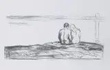 Edvard Munch, Måneoppgang, Litografi i svart på tykt gulhvitt papir