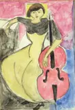 Johannes Rian, Kvinne med cello, Akvarell og blyant på papir, lysmål