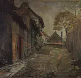 Severin Grande, Fra Fredensborgveien med trefoldighetskirken, Olje på lerret