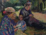 Severin Grande, Kvinner og barn i parklandskap, 1921, Olje på lerret