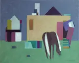 Snorre Andersen, Hus og hest, Olje på lerret