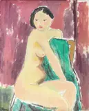 Kvinneakt med grønt klede by Johannes Rian, Olje på lerret, sold Jun 2001