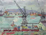 Søren Steen-Johnsen, Fra Oslo havn, 1958, Olje på lerret