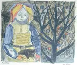 Pike med katt by Kai Fjell, Seriegrafi, lysmål, sold Jun 2001