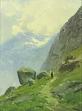Philip Barlag, Kvinne i fjellandskap, Olje på lerret